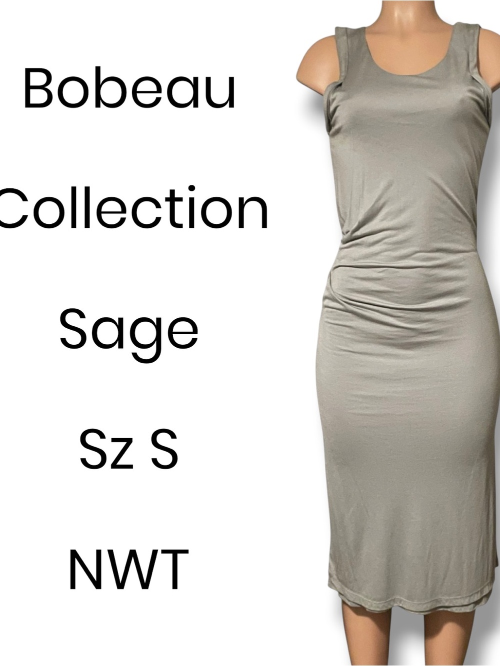 Bobeau Collection Sage Green Ruched Midi Dress NWT Small Wedding Guest